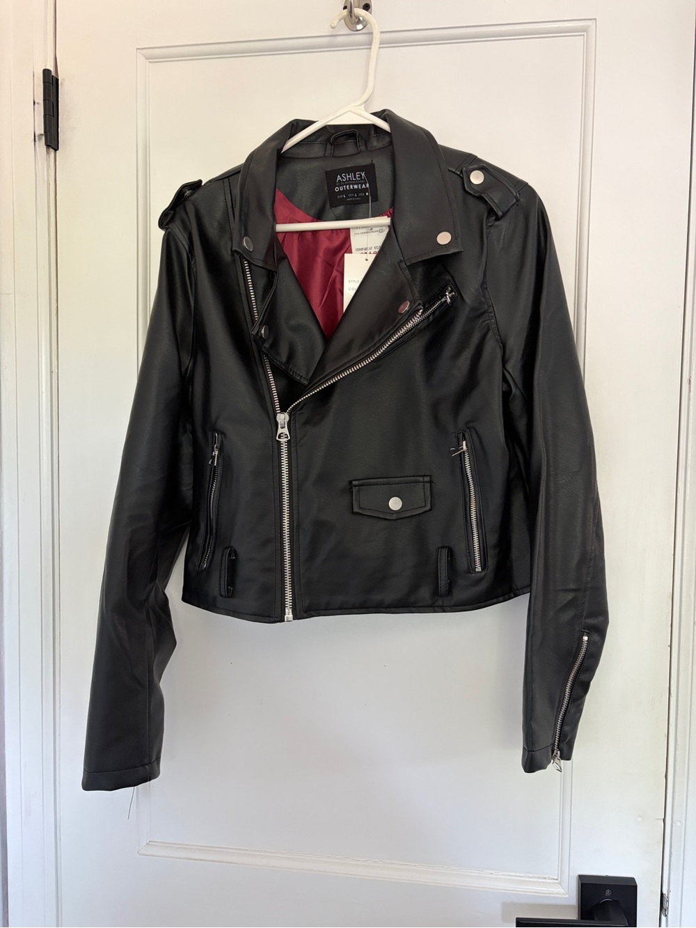 black faux leather jacket with silver hardware | new with tags